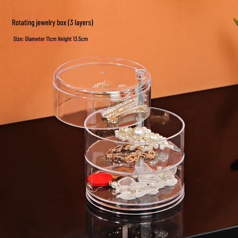 

Transparent Acrylic Rotating Cosmetic Organizer for Bedroom - Dustproof Storage for Jewelry, Hair Ties, Earrings, and Lipsticks