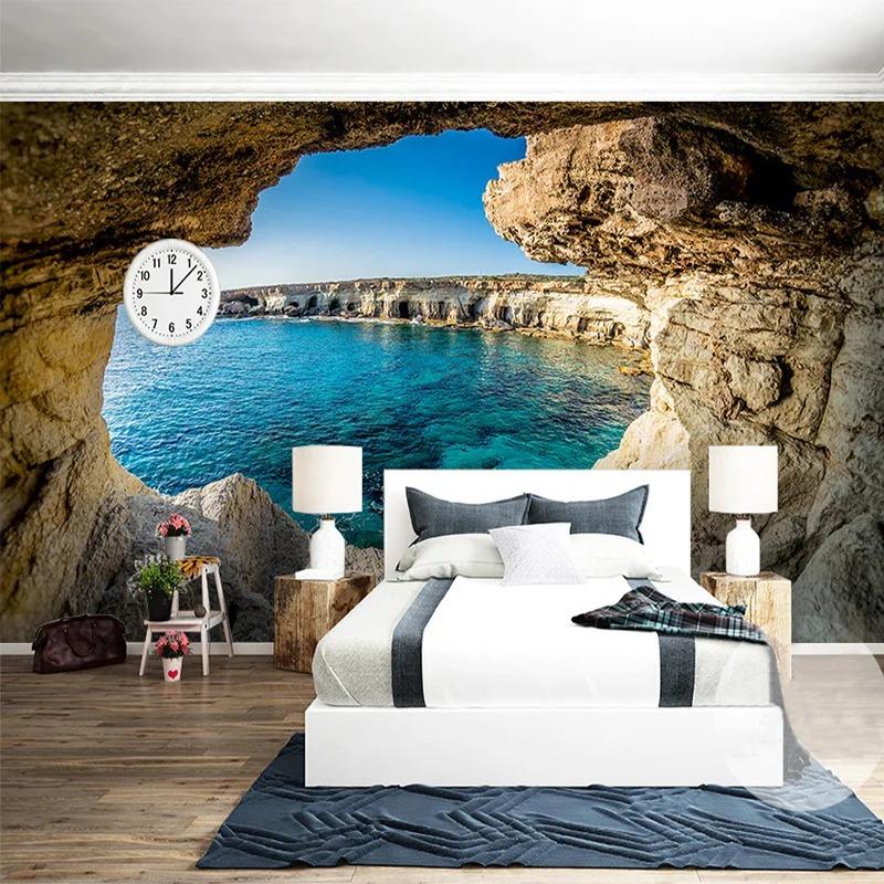 Modern Simple Photo Wallpaper Cave Seascape Nature Mural Living Room Bedroom Decor Wallpaper Space Expansion Wall Murals