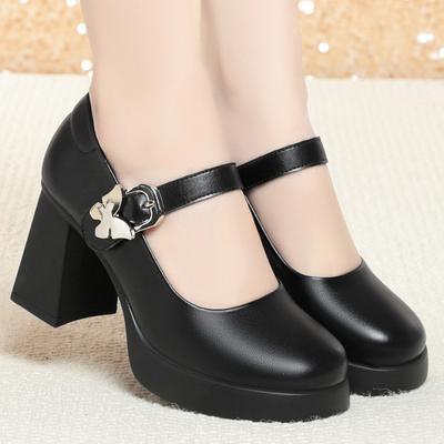 Mode Block High Heels Schuhe Damen Mary Schuhe Frühling Herbst 2024 Flach Knöchelschnalle Plateau Pumps Ein-Wort-Schnalle Sanft