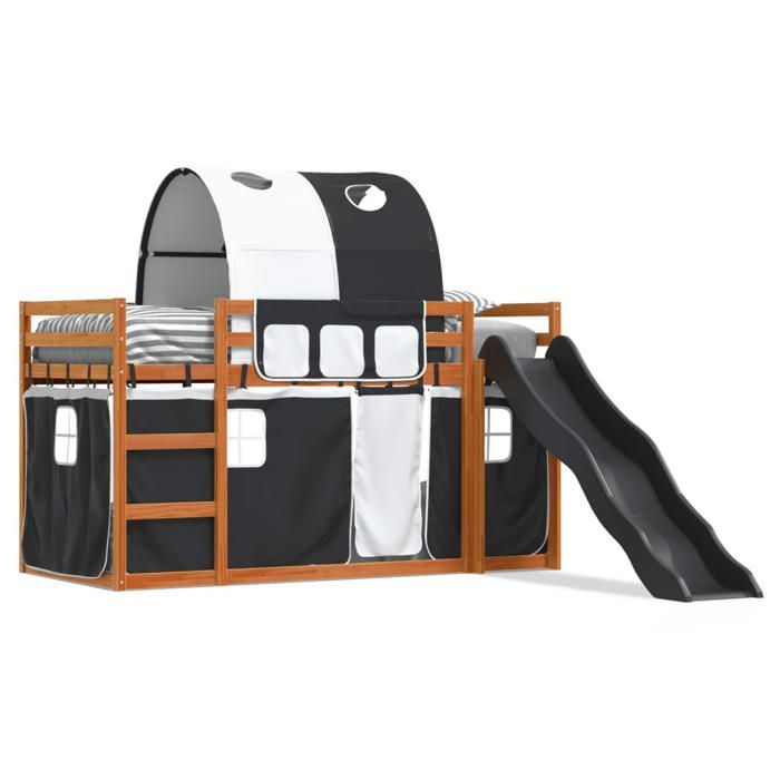 VidaXL Lit superposé avec toboggan et rideaux blanc et noir 90x200 cm, lit, cadre de lit, lit superposé bas, meuble de 3284140