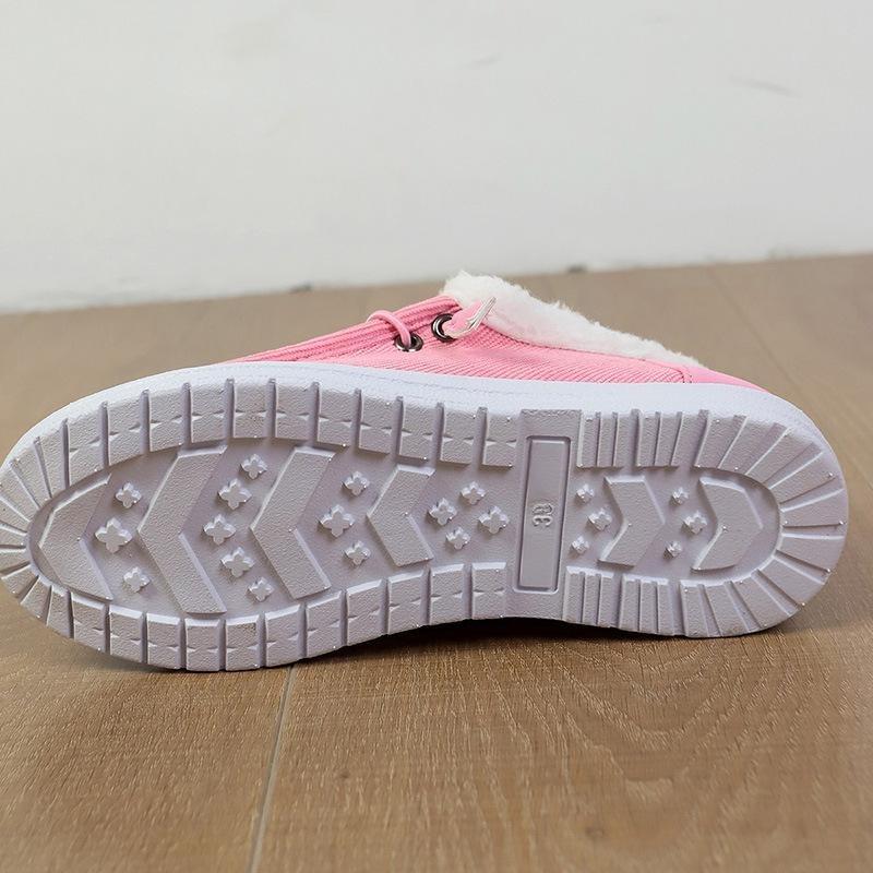 2025 Zima Nové Velké Silná Podrážka Plyšová Kožešina Sněhule Teplé Bavlněné Boty Dámské Ležérní Šněrovací Plátěné Boty Udržují Teplo