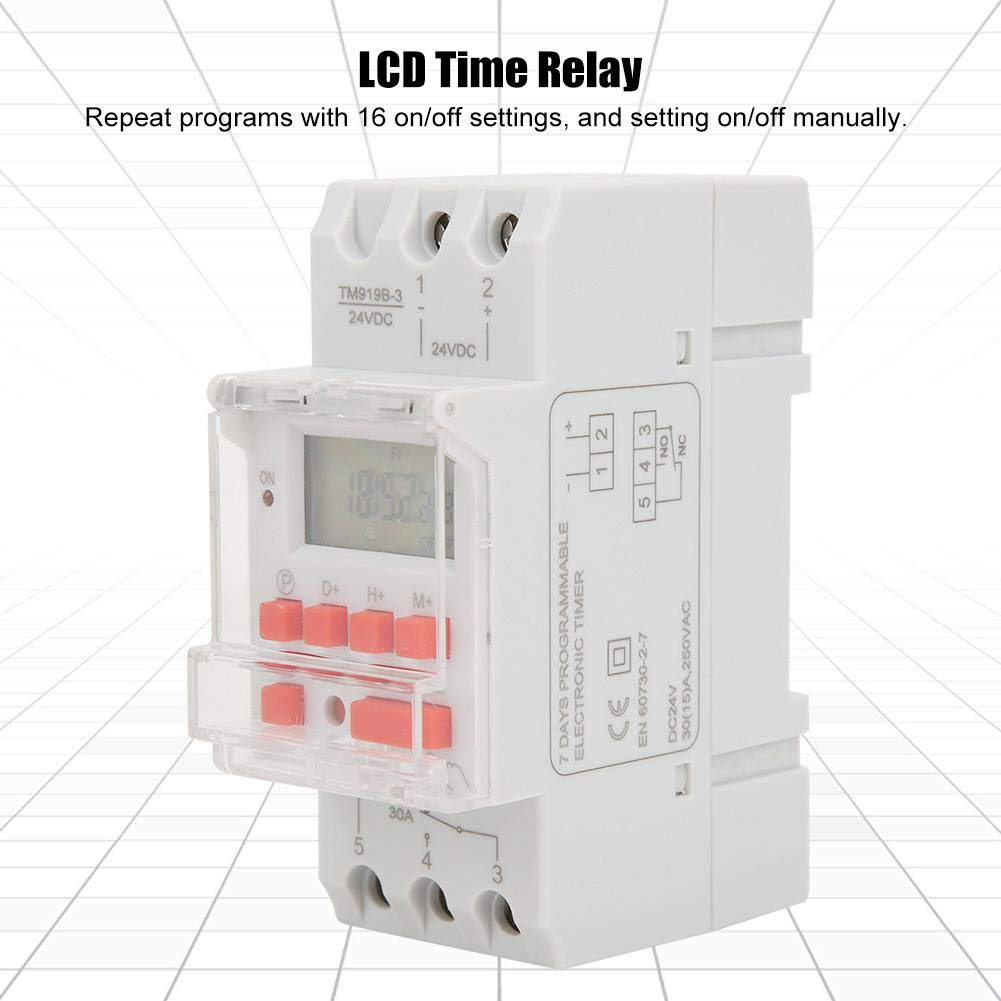 Digital Timer Programmable Timer Relay, DC 24V 30A Weekly 1224 Hours Timer Switch, LCD On-Off Control Programmable Time Relay, OnOff Digital Timer