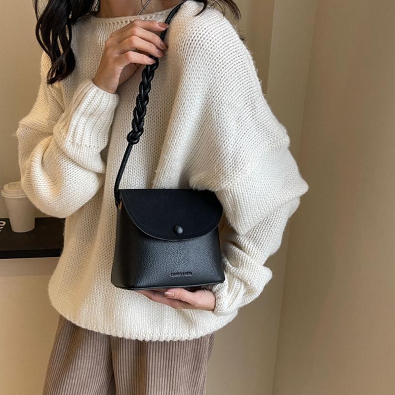 Retro Solid Color PU Leather Small Shoulder Bag Autumn and Winter Women's New Bucket Crossbody Bag CLE