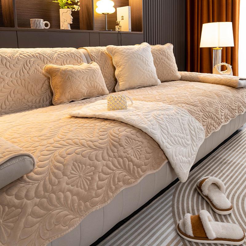 Simple New Milk Fleece Sofa Cushion Winter Plush Thickened Warm Non-Slip Seat Cushion Leather Sofa Cover Cloth Towel