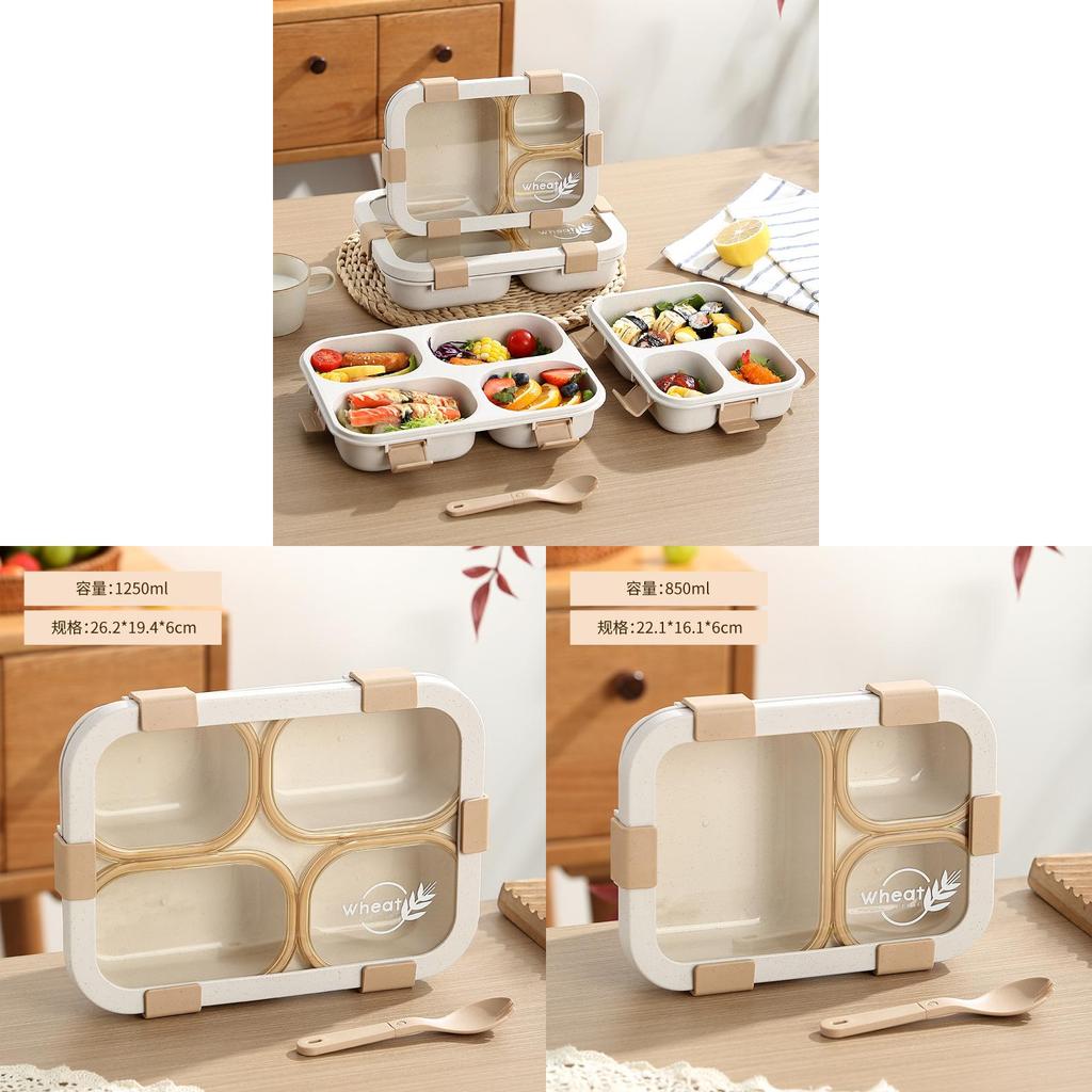 Wheat Straw Bento Box With Three Compartments For School And Office Lunches Nonmicrowave Safe
