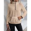Womens Winter Fleece Pullover Hoodie With Half Turtleneck Zipper Pocket Casual Long Sleeve