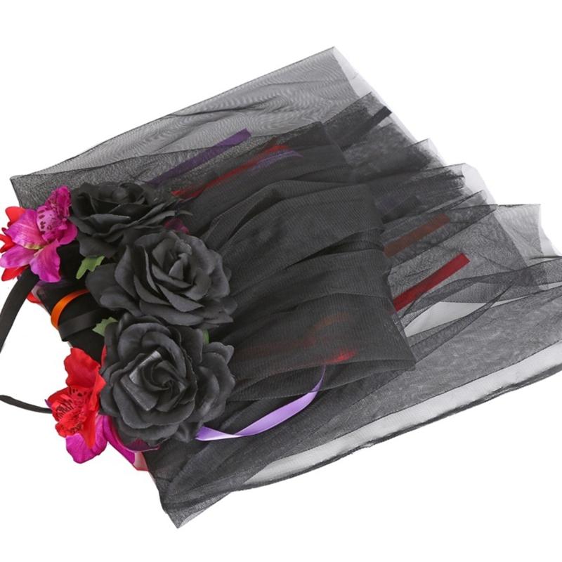 Gotisches Blumenhaarband mit Schleierband für Frauen Cosplay Party Kostüm Tag der Toten Kopfschmuck Feiertagsaccessoires