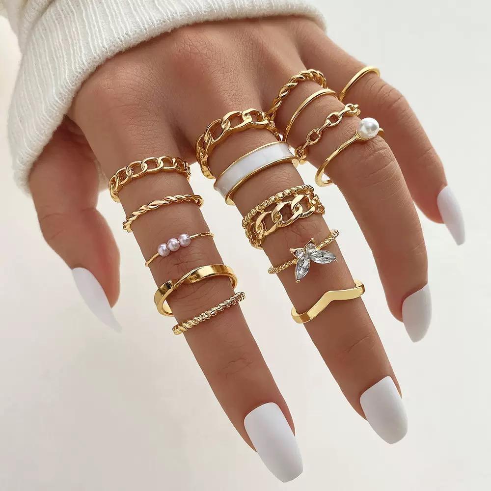 The Fashion Punk Style 2S Cartoon Pearl Ring Set Is Perfect For Women To Wear Jewelry At Parties, Festivals And Gift Day