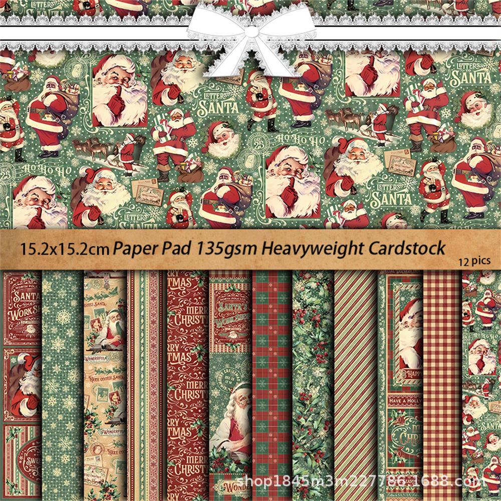 12 Sheets of Retro Santa Claus Letter Background Paper for Journaling and Collage