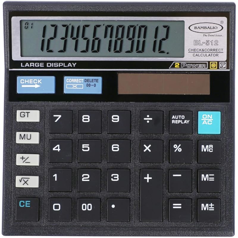 Bambalio Bl-512B 12 Digit Large Display 112 Steps Check & Correct Electronic Calculator, 3 Years Warranty