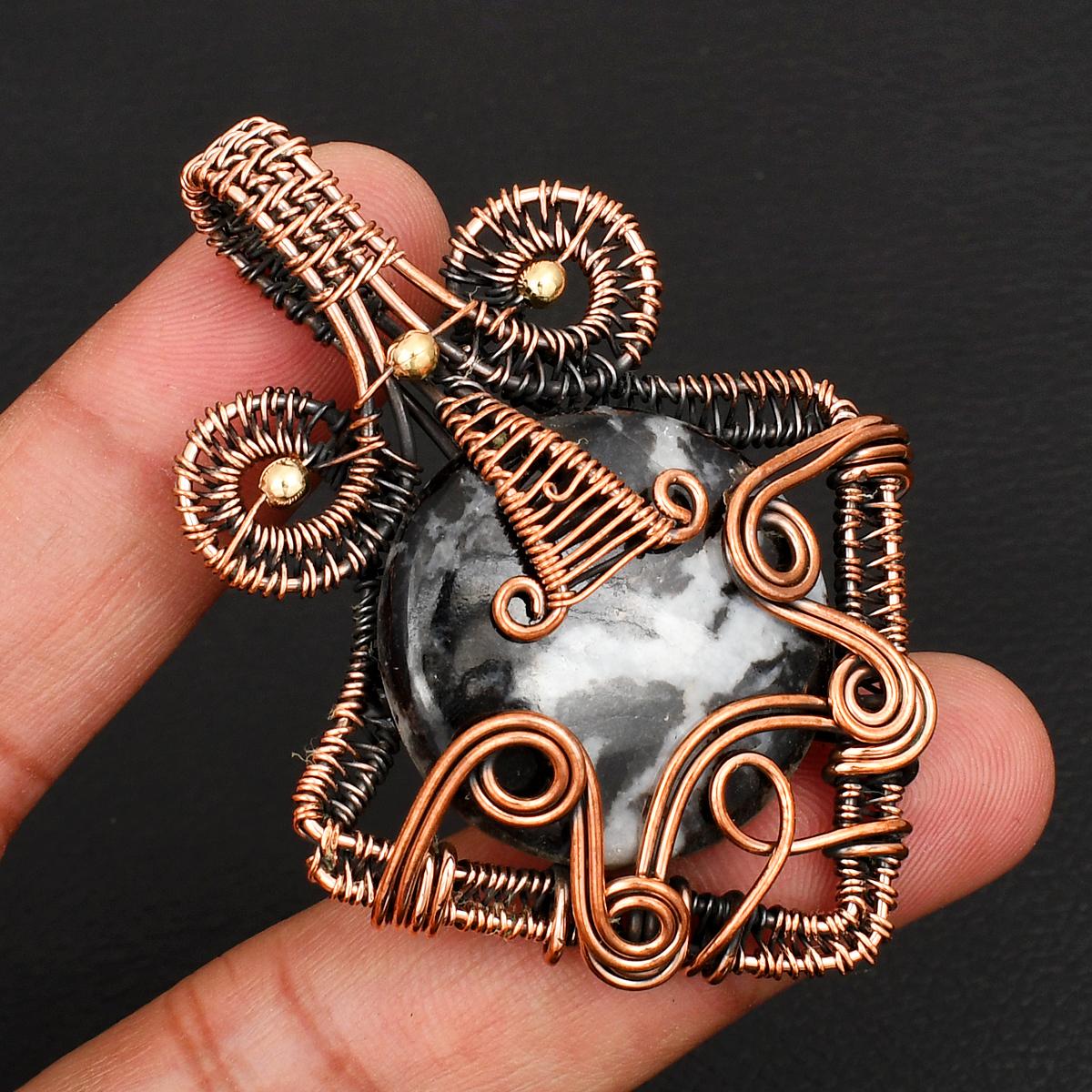 Handmade Wire Wrapped Copper Pendant Necklace Buffalo Turquoise GemStone Jewelry  Artisan Statement Pendant for Men and Women