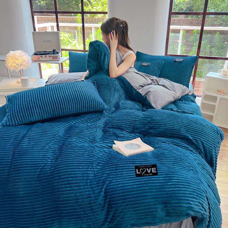 3pcs Duvet Cover Winter Warm Bedding Sets Double Quilt Cover King Twin Queen Size Bed Thick Flano Coral Fleece with Pillowscase