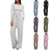 European & American Women's Solid Color Casual Sports Set: Long Sleeve Top & Wide-Leg Pants.