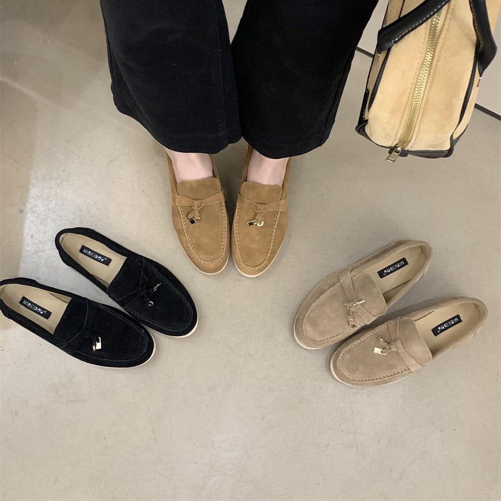 

2025 new round head thick-soled matte leather flat-soled outer wear commuter soft-soled women s single shoes Boken shoes 40 верблюд
