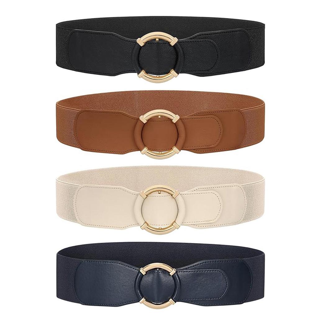 PU Waist Cincher Elegant Wide Chain for Dress Elastic PU Waistband Trendy Underbust Waist Chain Wide Belt