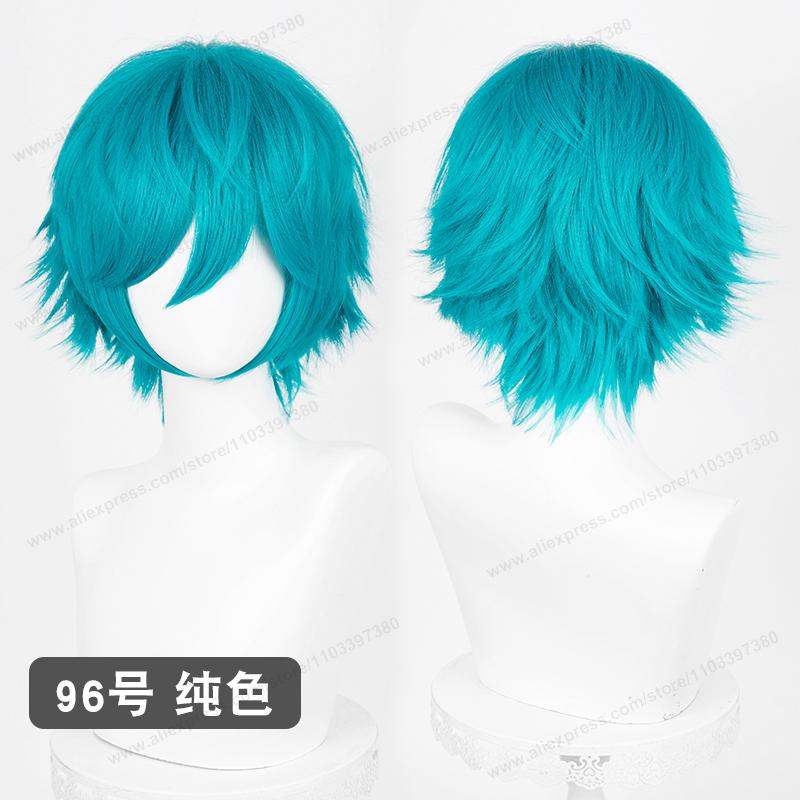 Anime Upgraded 32cm Short Flipped Ends Cosplay Wig Green Blue Purple Pink Man Women Heat Resistant Synthetic Hair