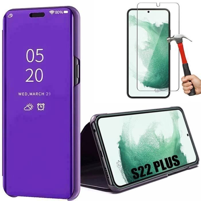 Coque de protection - BOOLING - pour Samsung Galaxy S22 Plus - Effet Miroir - Violet - 2 Verres Trempés