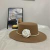 Hat Female Elegant British Top Hat Female Hepburn Style French Pearl Chain Flower Wool Flat Top Felt Hat Self-operated