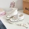 Women's High Top Platform Canvas Sneakers Polka Dot Foldable Collar Lace Up Breathable Korean Style Casual Shoes Fall