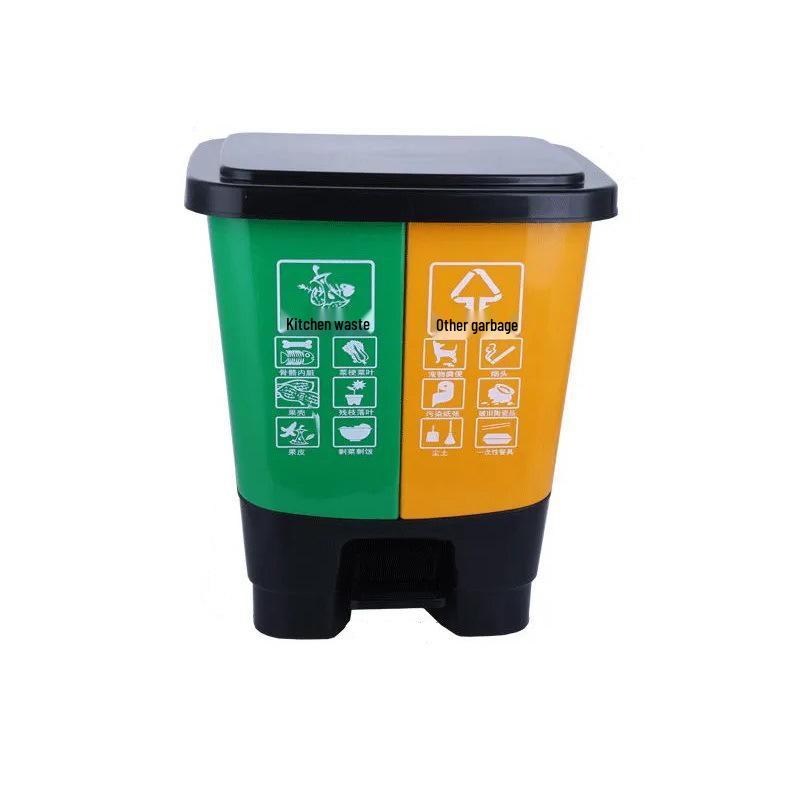 Twin-Compartment Thickened Trash Can with Lid - Large Capacity Pedal Bin for Kitchen & Outdoors