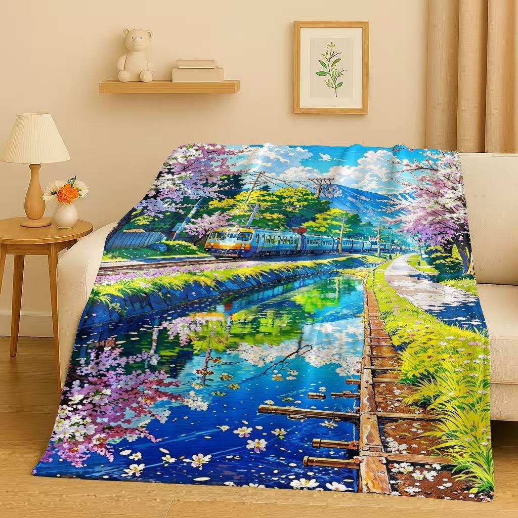 3D Beautiful Natural Scenery Sea Sky Tree Flannel Blanket,Ultra Soft Warm Plush Throw for Home Bedroom Bed Sofa Cover Kids Gift