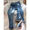 Winter New High Waist Loose Drape Retro Blue Velvet Thickened Warm Jeans Women