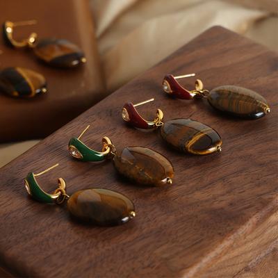 Bohemian Long Simple Crystal Earrings Handmade Jewelry Party Gift New Natural Round Tiger Eye Stone Earrings For Women