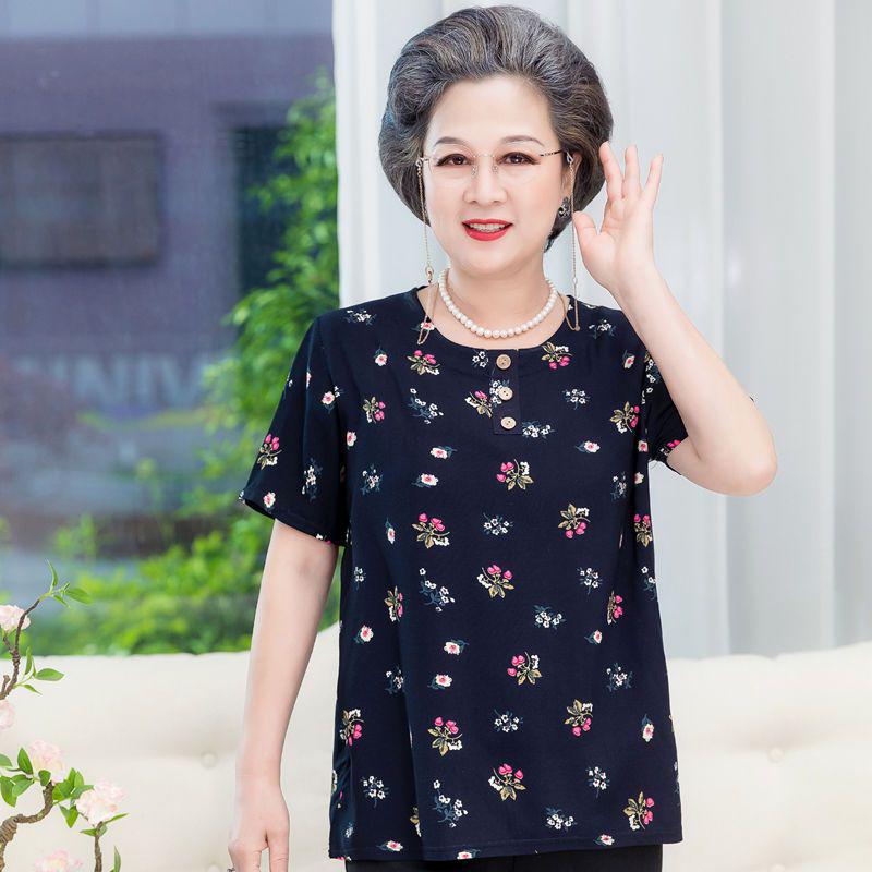 Summer Outfit: Short-Sleeve Top & Pants Set for Women in Their 60s and 70s - Cotton Silk Blend for Middle-Aged and Elderly Comfort