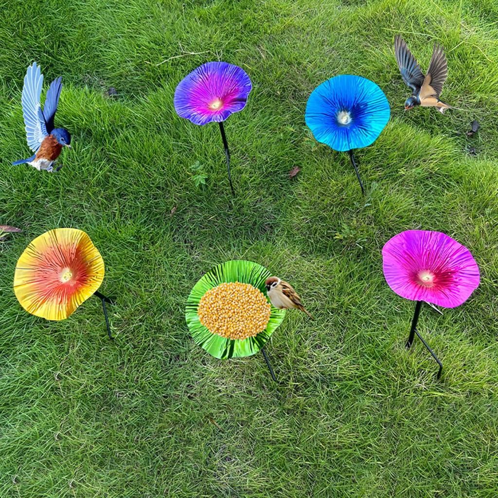 Bird Bath Landscaping Detachable Pole Flower Shape Iron 25cmx14cm Birdfeeder