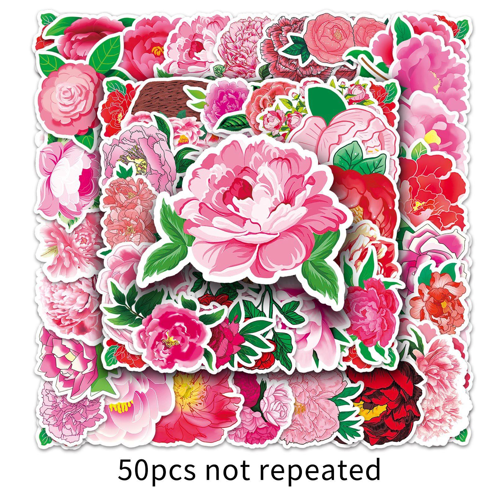 

50 Pictures of Peony Flowers Doodle Personality Small Fresh Flowers Guka DIY Mobile Phone Case Suitcase Stickers Waterproof