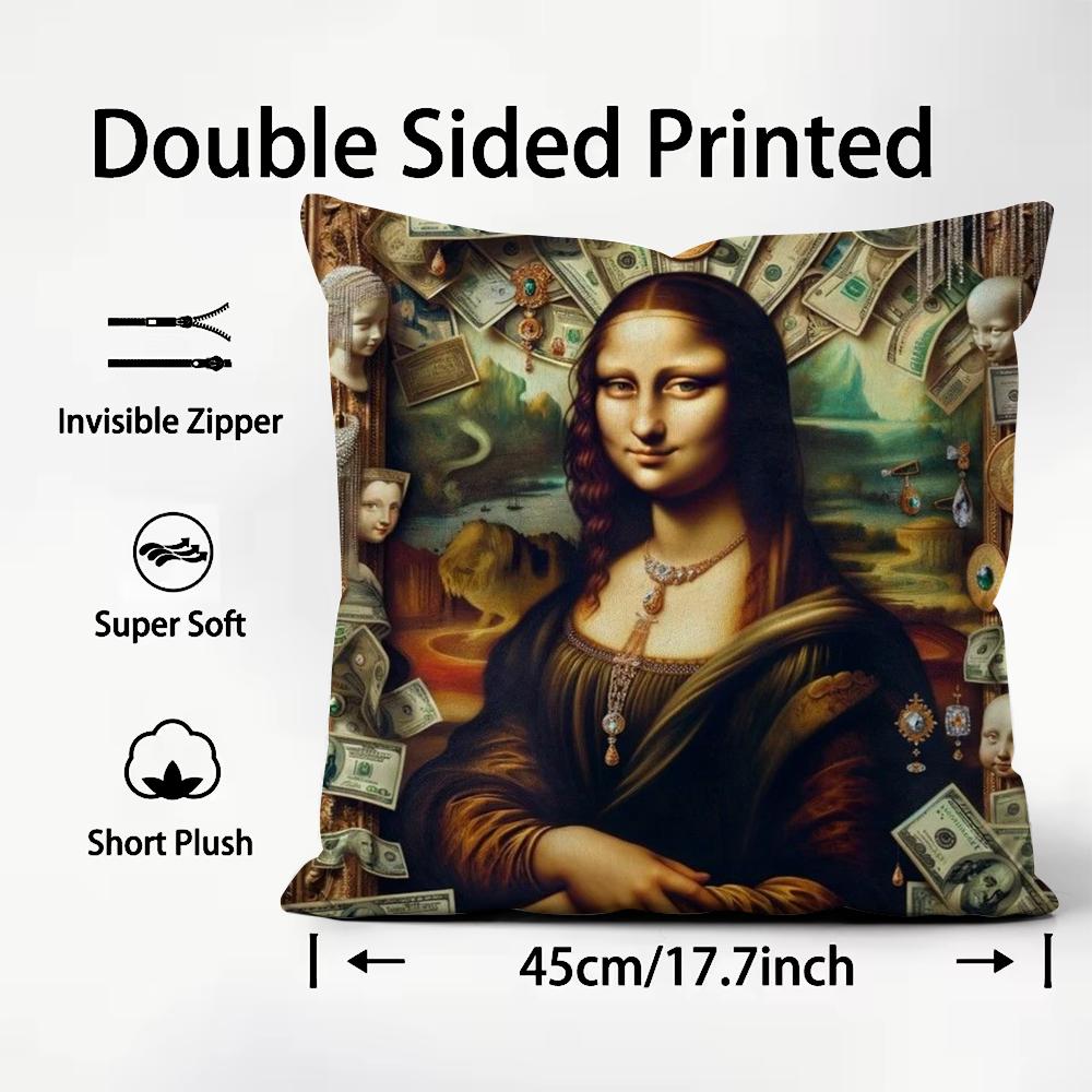 Modern Art Funny Mona Lisa Cushion Cover Pattern Printed Pillowcase for Living Room Sofa Cushion Cover & Bedroom Decor