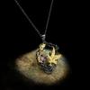 Hollow Flower Necklace New Style Decoration Colorful Gemstone Diamond Magpies Black Gold Pendant