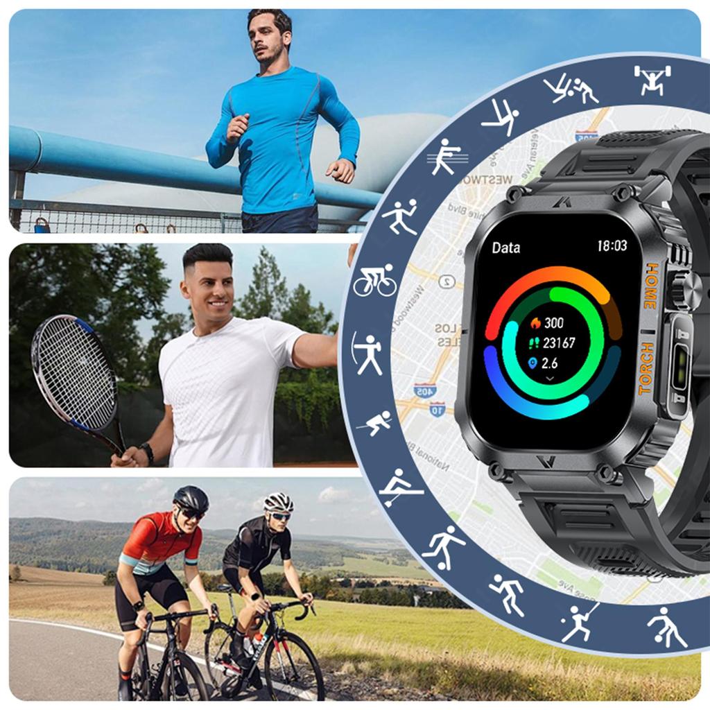LIGE Inteligentné hodinky s LED osvetlením 2,02-palcová HD štvorcová obrazovka Monitorovanie zdravia Šport v exteriéri Fitness Vodotesné inteligentné hodinky pre Android a IOS