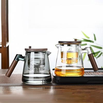 Yaratıcı Sihirli Cam Çaydanlık Isıya Dayanıklı 750ml Demlikli Çaydanlık Ahşap Saplı Basınç Kontrolü