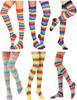 Femmes Filles Fantaisie Arc-en-Ciel Coloré Rayures Au-Dessus du Genou Chaussettes Longues Costume Cosplay Halloween Tricotées Extensibles Cuisse Haute