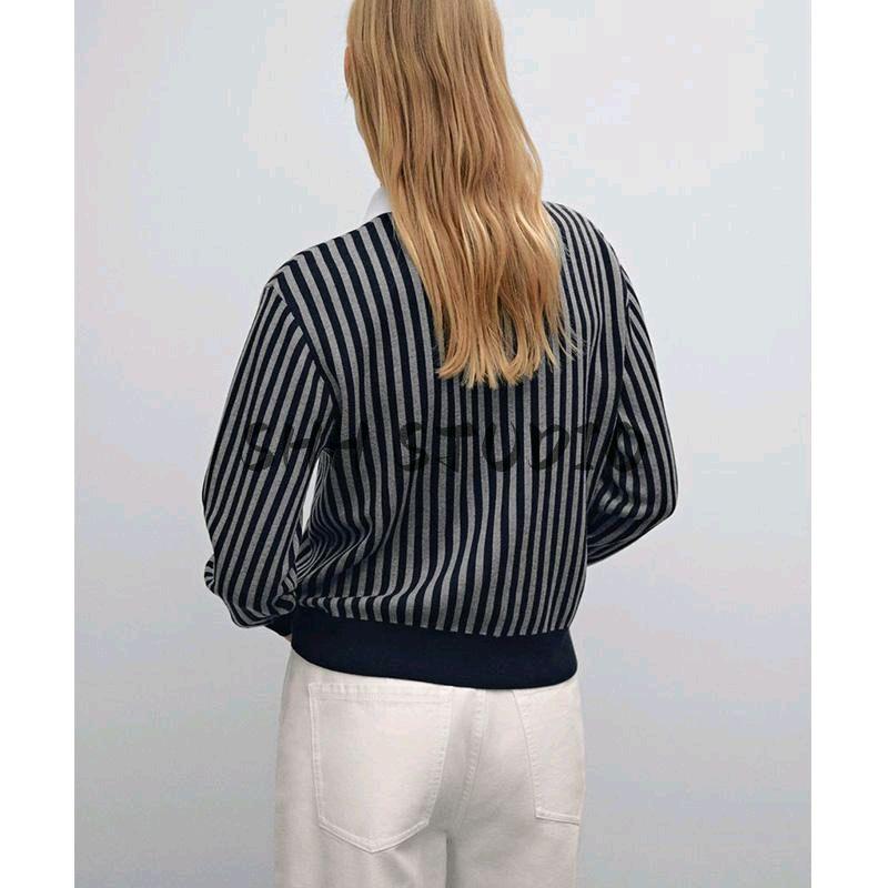 MD Women's Spring Clothing Fashionable Intellectual Commute Style Polo Shirt Collar Stripes Knitwear 5728682