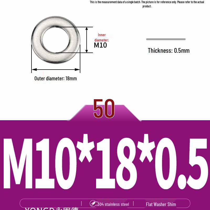 304 Stainless Steel Thickened Flat Washer / Ultra-thin Metal Gasket, Sizes M1.6-M10