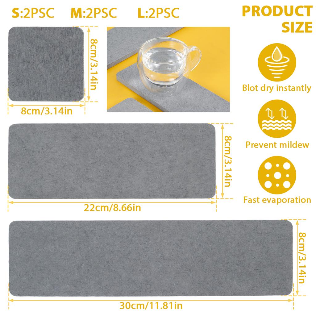 6 Pcs Diatomite Coasters 3 Sizes Ultra Water Absorbent Diatomite Cup Pad Quick Dry Sink Diatomaceous Soil Soap Holder