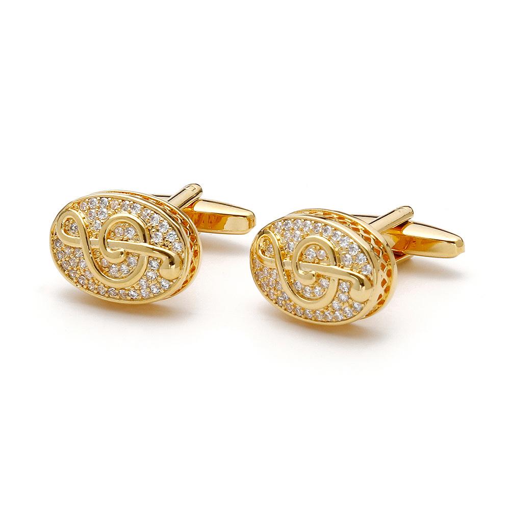Men'S Cufflinks, High Quality Light Luxury Gold Zir*****Val Music Note Shirt Jewelry 1 Pair