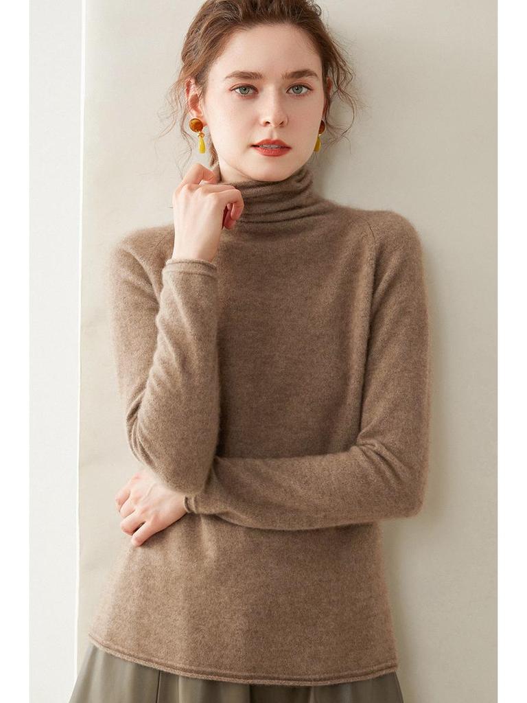 High-End Women's Loose Fit Cashmere Turtleneck Sweater with Rolled Edge
