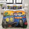 Sugar Skull King Queen Duvet Cover Cartoon Skeleton Blue Car Bedding Set for Teens Adults Halloween Day of The Dead Quilt Cover