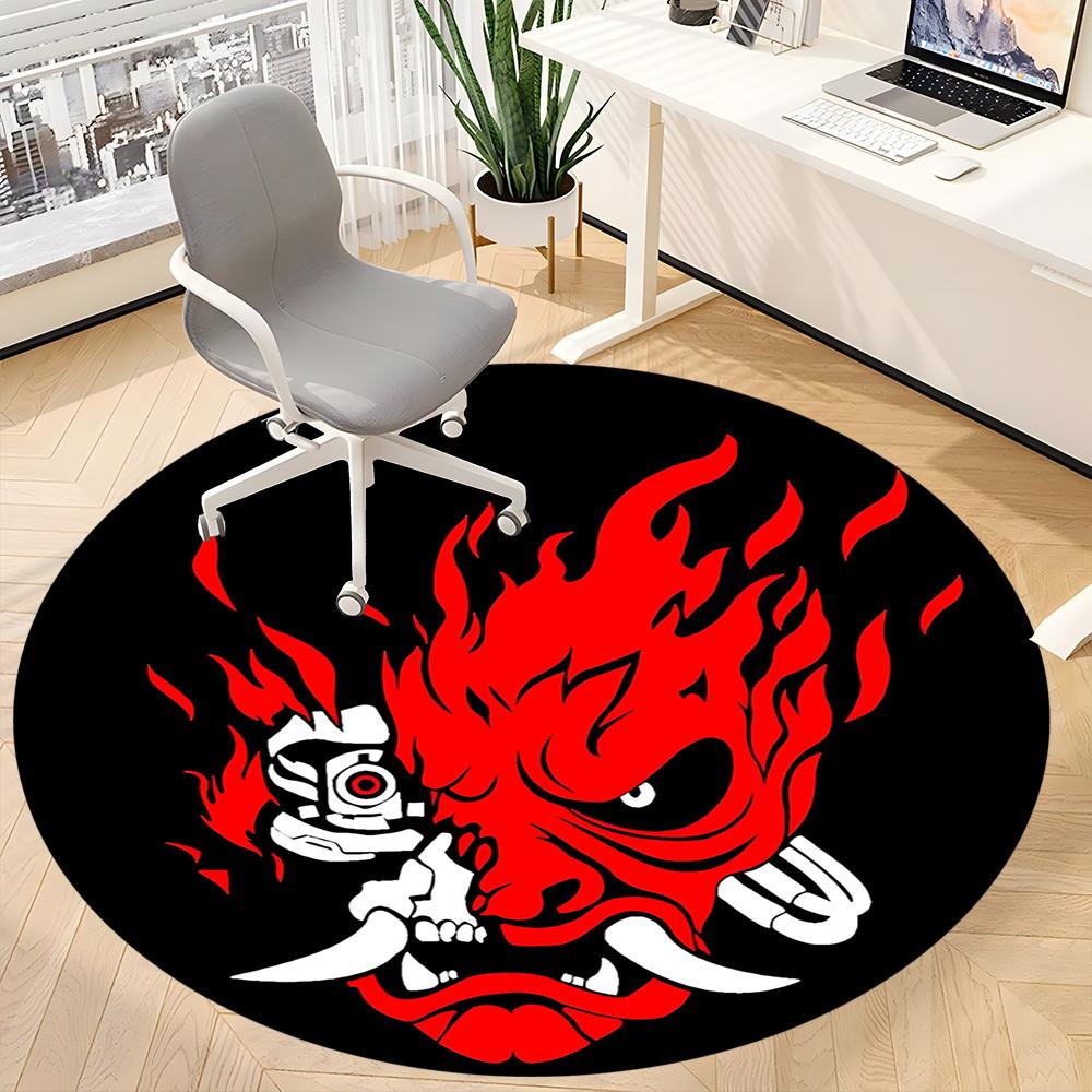 1pc Demon Mask Carpet, Round Non-Slip Durable Large Size Office Carpet, Suitable for Office yy250908063