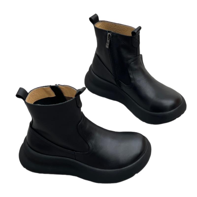 Nya damskor: Damskor med tjock sula, Rundtå, Mångsidiga och Retro Ankelstövletter