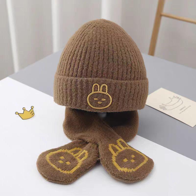 Autumn and winter children's hat boy bear wool hat girl knitted cotton warm baby hat scarf two-piece set