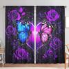 2pcs Purple Butterfly Rose Decorative Curtains   Suitable for Family and Friends   Romantic Ornate Themed Curtains