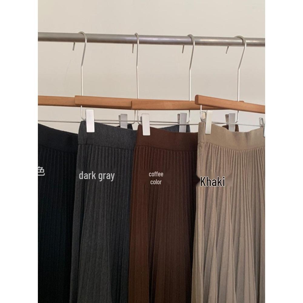 Women's High-Waisted Pleated Faux Cashmere Midi Skirt - Slimming A-Line, Thickened for Spring/Autumn 2026