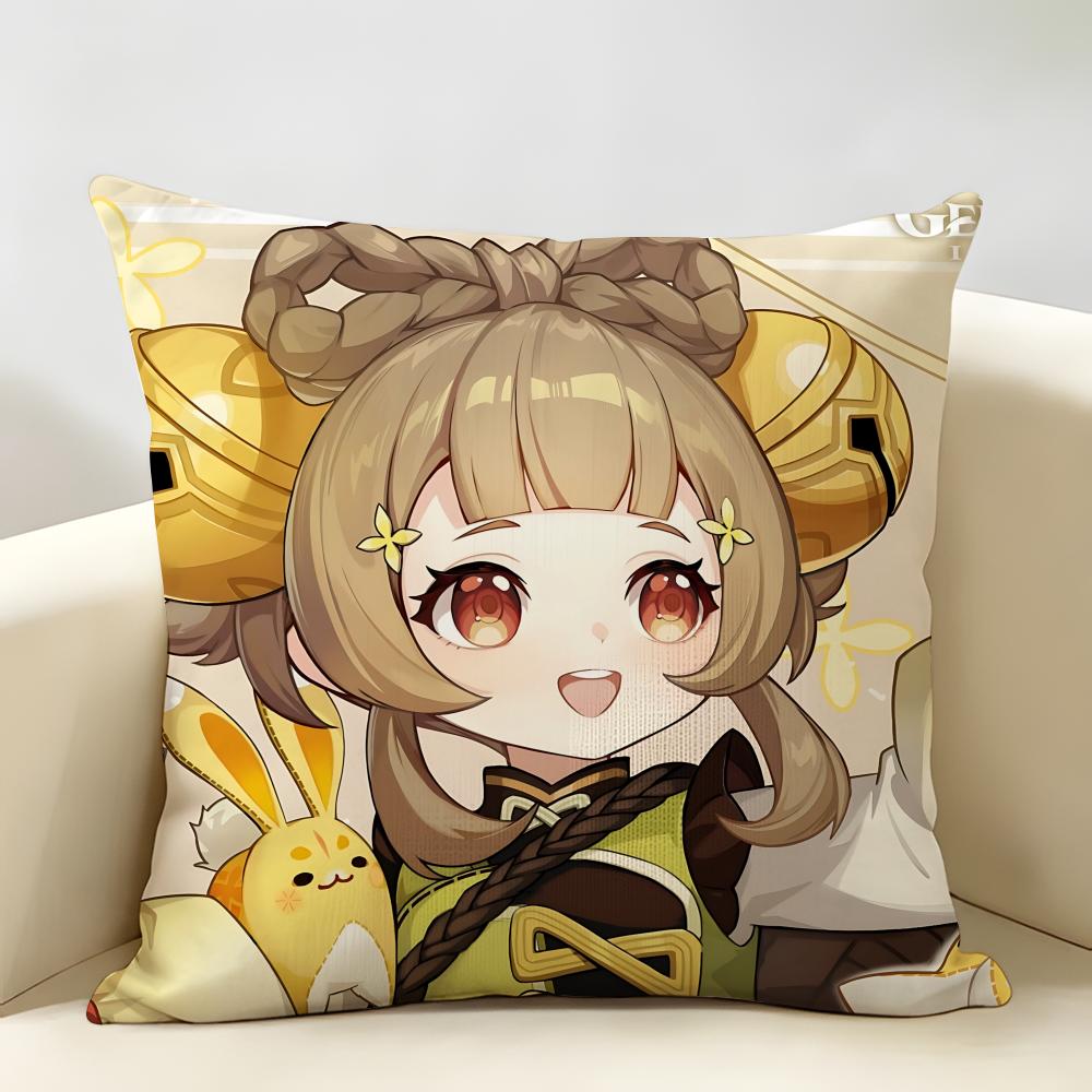 Yaoyao Genshin Impact Cushion Cover Natural Linen Organic Fabric DoubleSided Printing Room Sofa Decor Pillow Case
