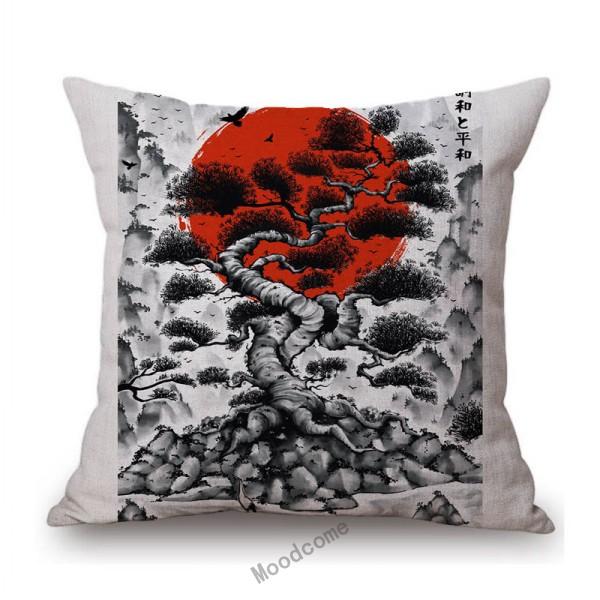 Japanese Ink Painting Geisha Samurai Spirit Tattoo Black Red Sakura Sushi Store Decoration Throw Pillow Case Linen Cushion Cover