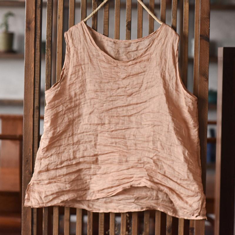 Johnature Women Vintage Tank Tops Solid Color O-Neck Cloths Summer Loose Casual Women Tank