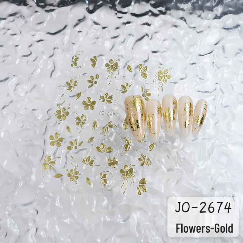 Luxurious Gold Rose Nail Art Stickers: Sparkling Blooming Flower Adhesive Decorations